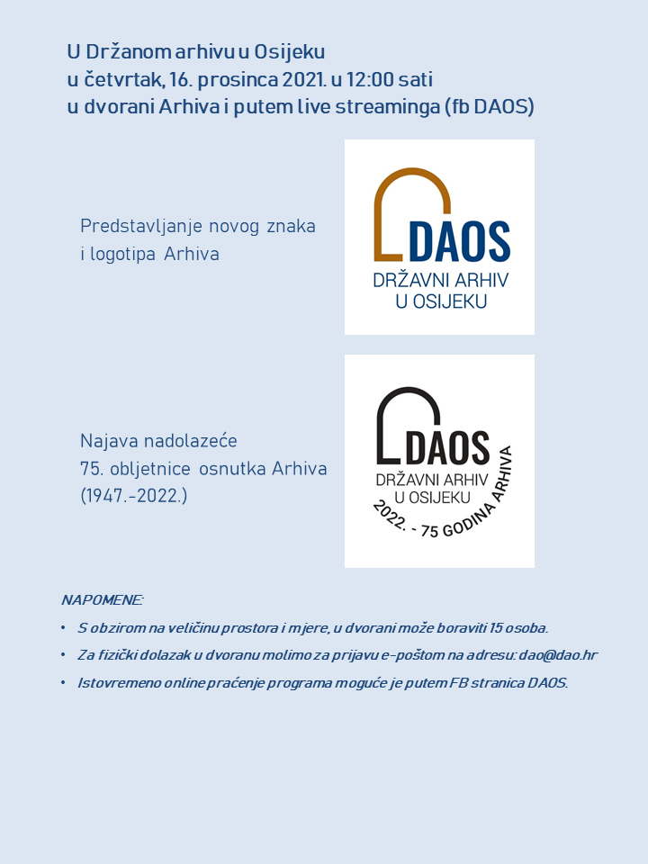 DAOS POZIVNICA Novi znak arhiva i najava obljetnicke godine 2022