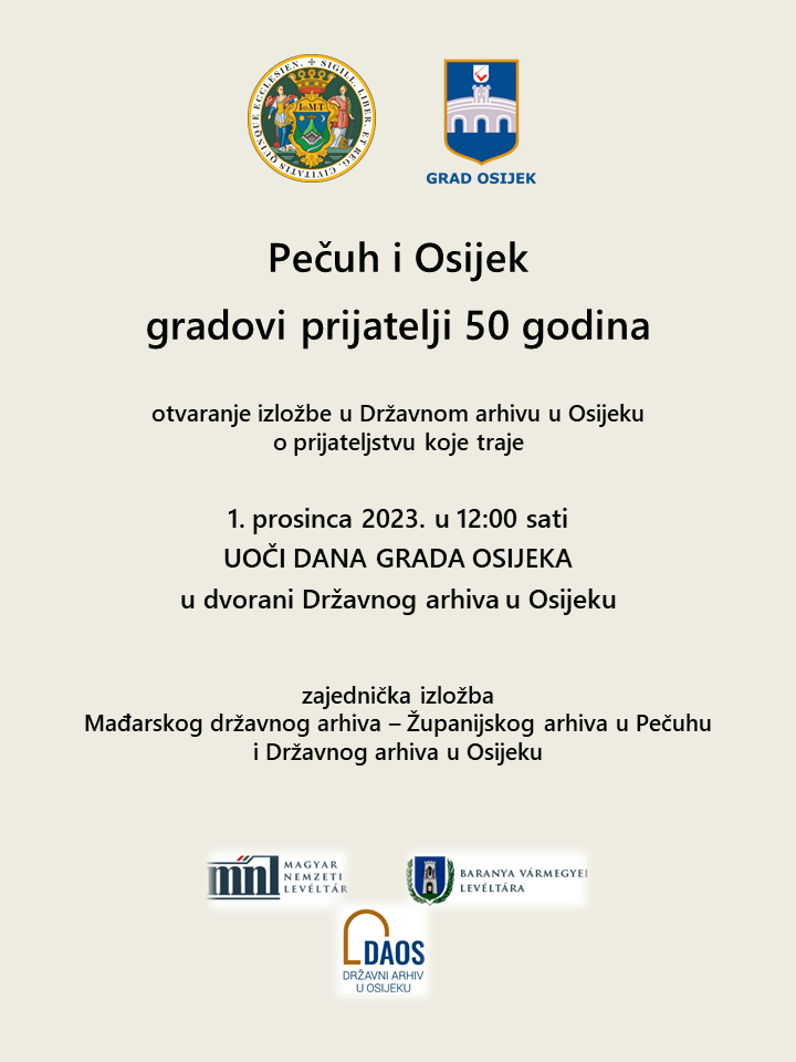 Pozivnica za izlozbu Osijek Pecuh 50 godina prijateljstva