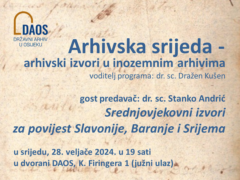 Pozivnica Arhivska srijeda u DAOSk